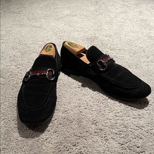 Black velvet Gucci loafers